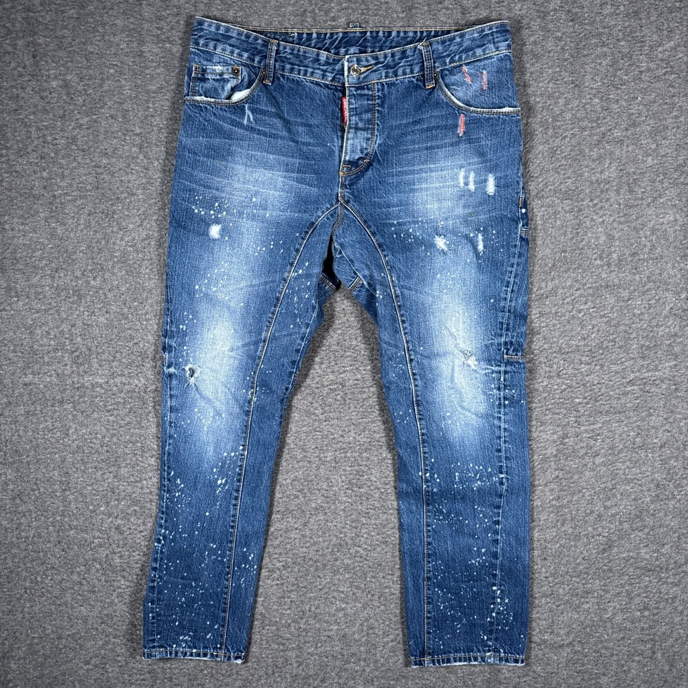 Dsquared2 Jeans Men 54(36x30) Blue Distressed Paint Splatter Dean Dan Italy Made